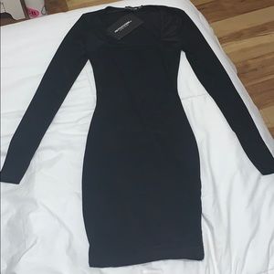 PLT black square neck long sleeve bodycon dress